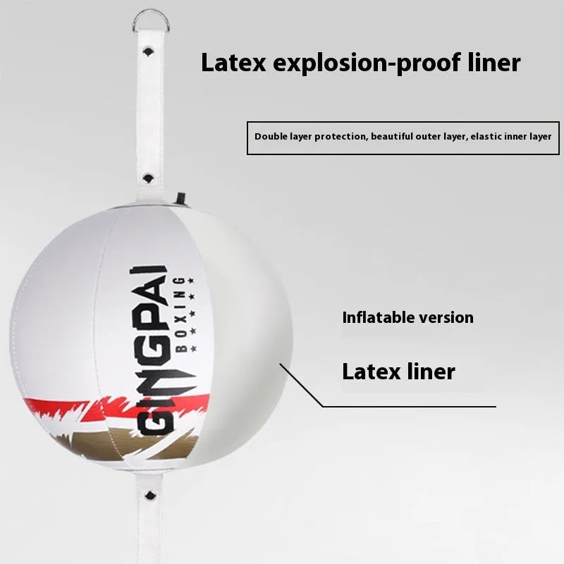 Black hanging PU speed ball for boxing and reaction training equipment.