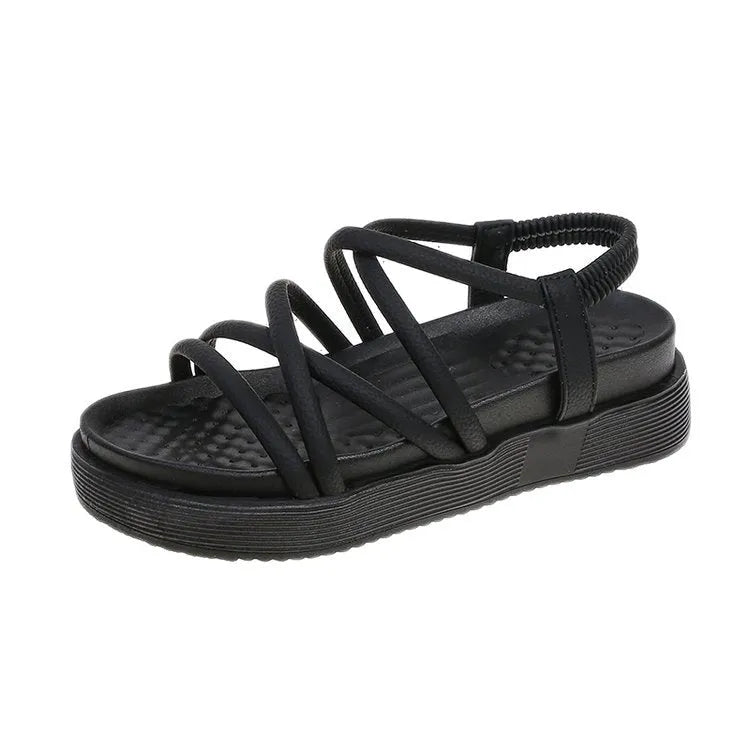 Women's Roman-style platform sandals in black and beige with PU upper and TPR sole