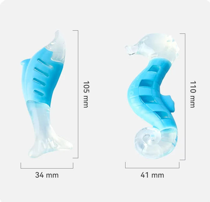 PU nylon dog chewing toys in seahorse and tuna shapes for puppy dental health