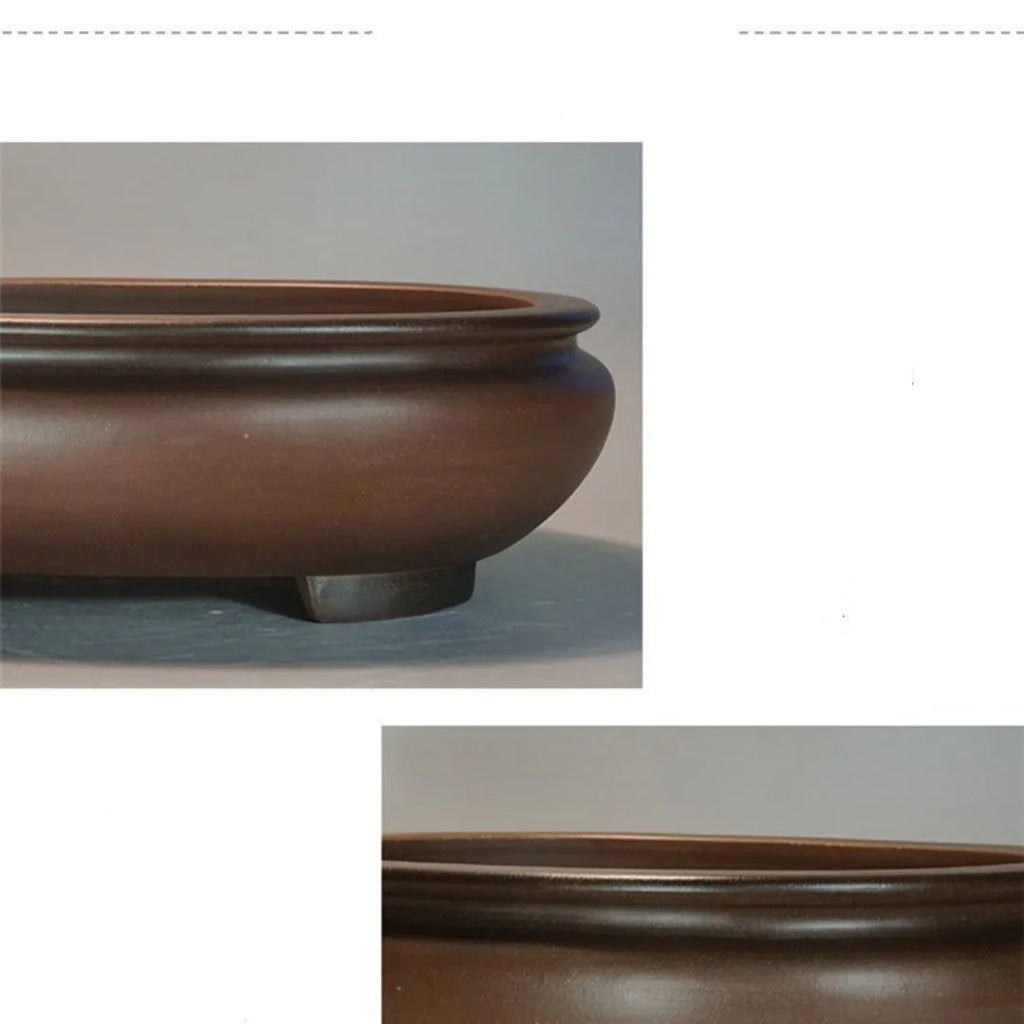 Large purple clay ceramic flowerpot with classical handmade design for indoor desktop plants