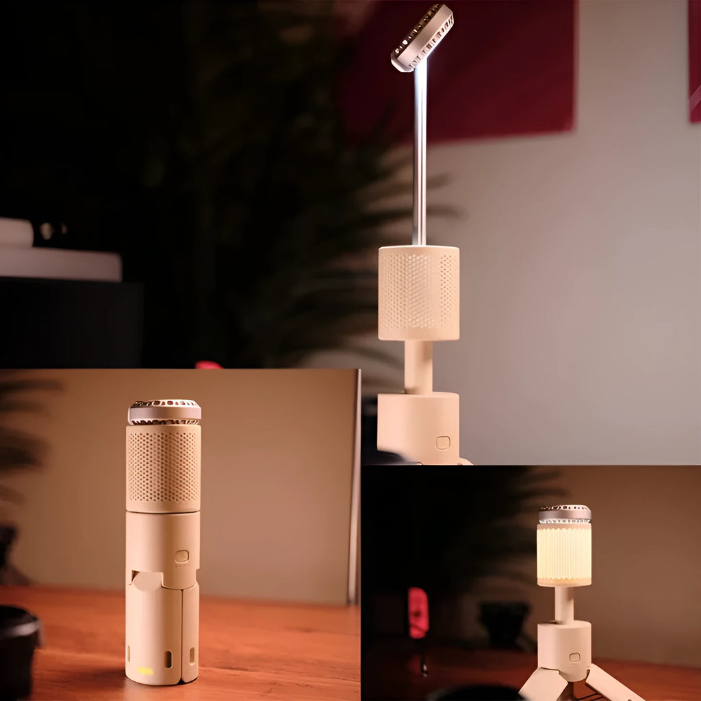 Portable LED camping lantern in creamy white or dark grey with battery power and button switch