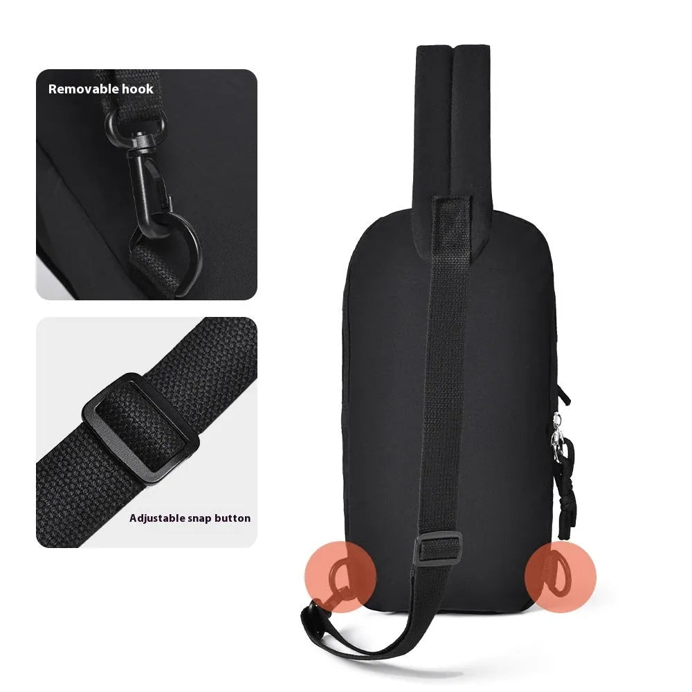 Outdoor nylon crossbody chest bag for girls in six colours, showing internal mobile phone pocket.