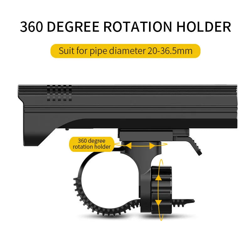 Black KX12DF digital display bicycle headlight with USB cable and quick-release mounting bracket.
