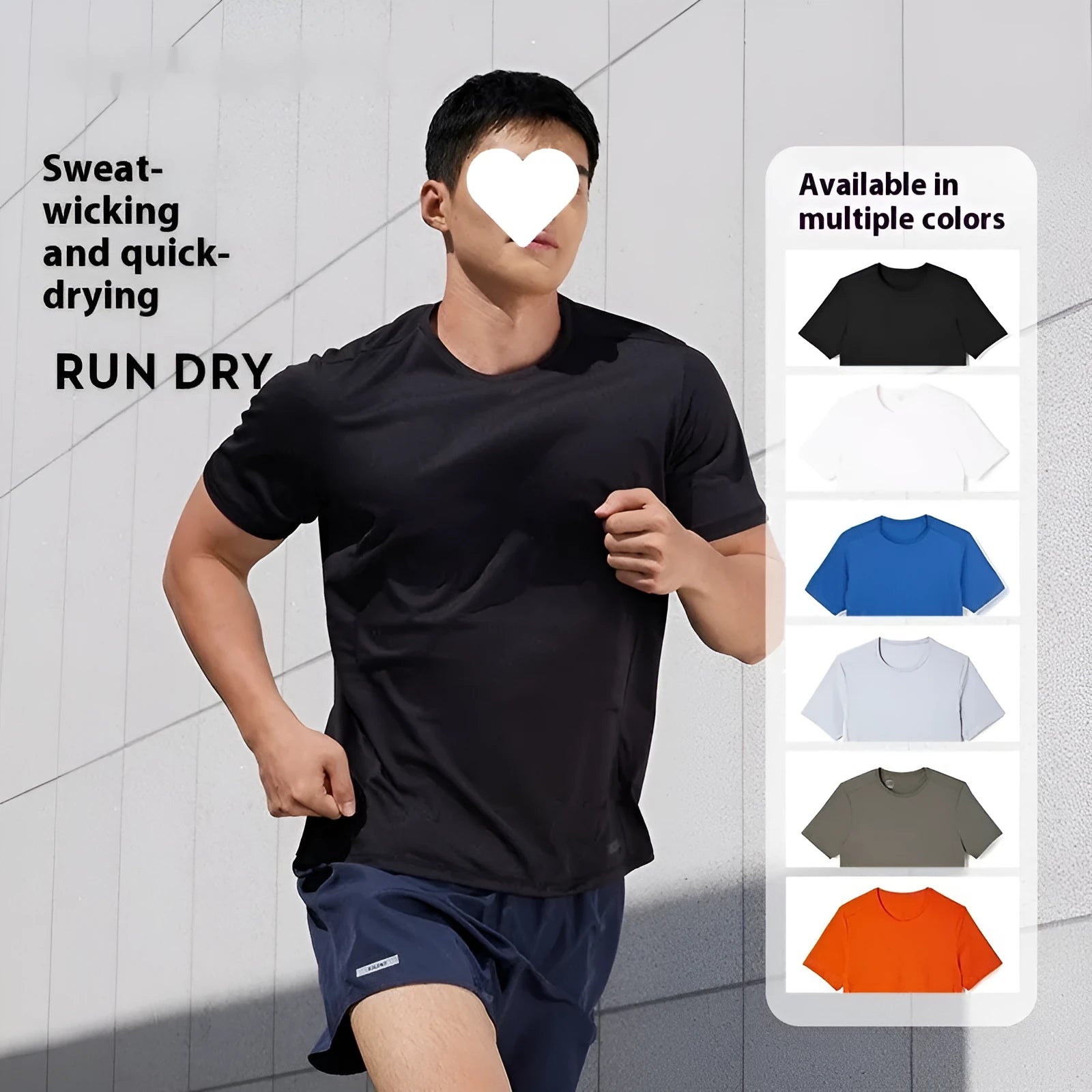 Men's quick-dry polyester running t-shirt in multiple colours and sizes for sports fitness