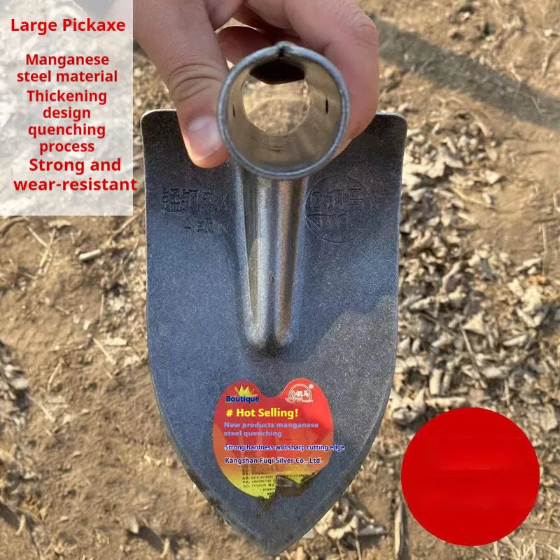 A pointed flat garden hoe with a manganese steel and stainless steel blade for weeding and soil cultivation.