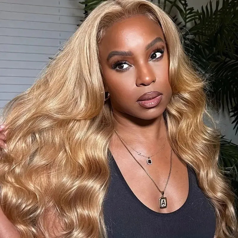 Light brown big wave synthetic wig with side bangs in European fashion style