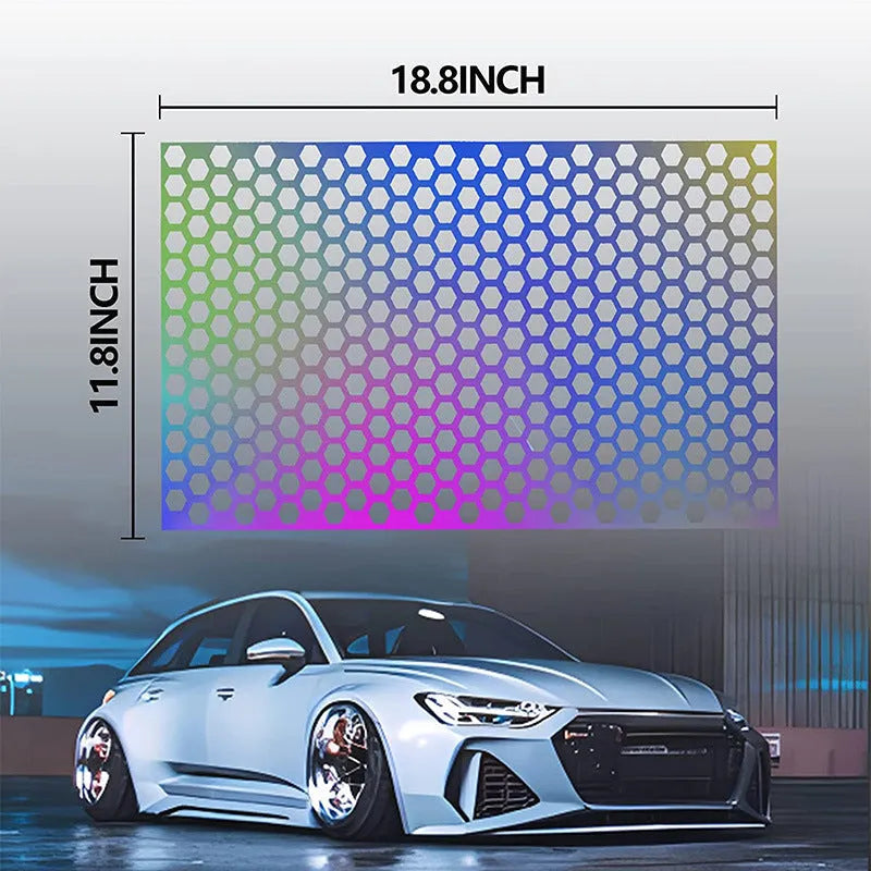 Black honeycomb pattern vinyl sticker sheet for car taillight decoration, measuring 48 by 30 centimetres.