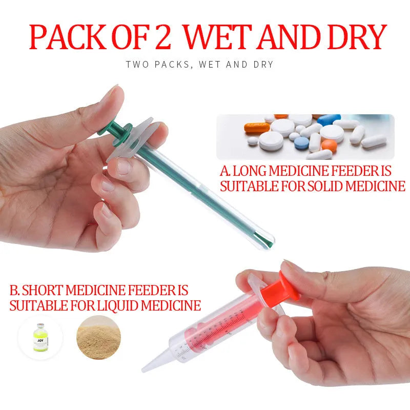 2 piece pet pill shooter with soft tip syringe for small animal medication