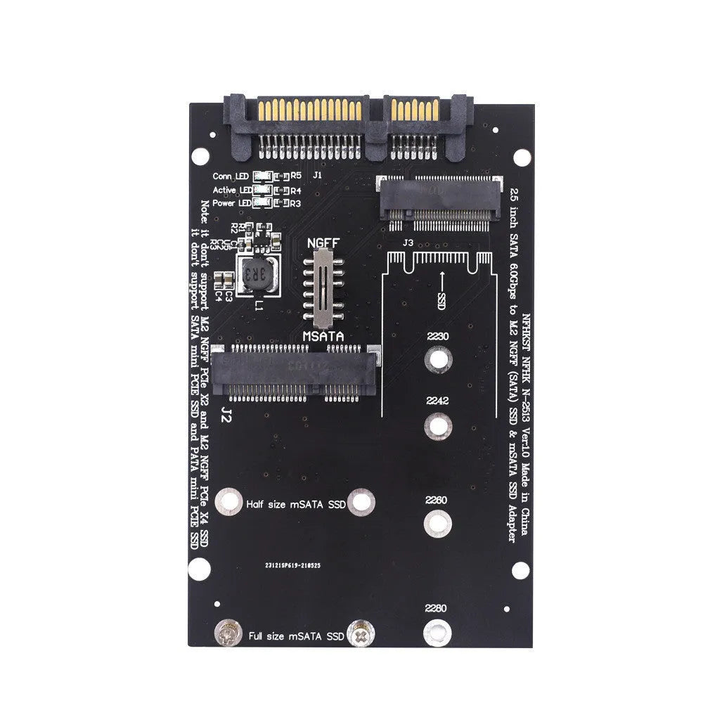 SATA3 to M.2 NGFF and mSATA SSD interface conversion adapter card on blue or black PCB