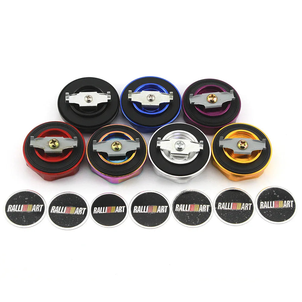 Aluminium alloy oil filter cap for Mitsubishi cars in one of six colour options.