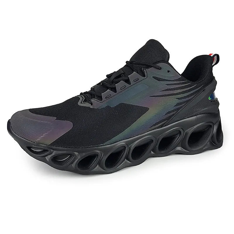 Men's black mesh casual trainers with EVA sole and lace-up design for sports and leisure