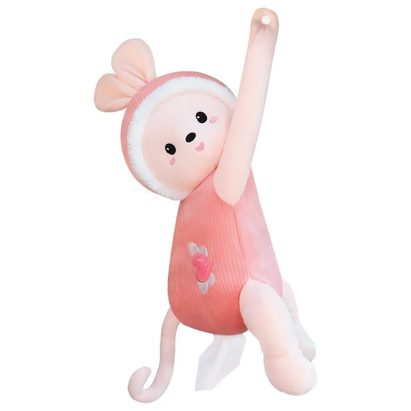 Plush car seat back tissue holder in cute animal design mounted on vehicle headrest