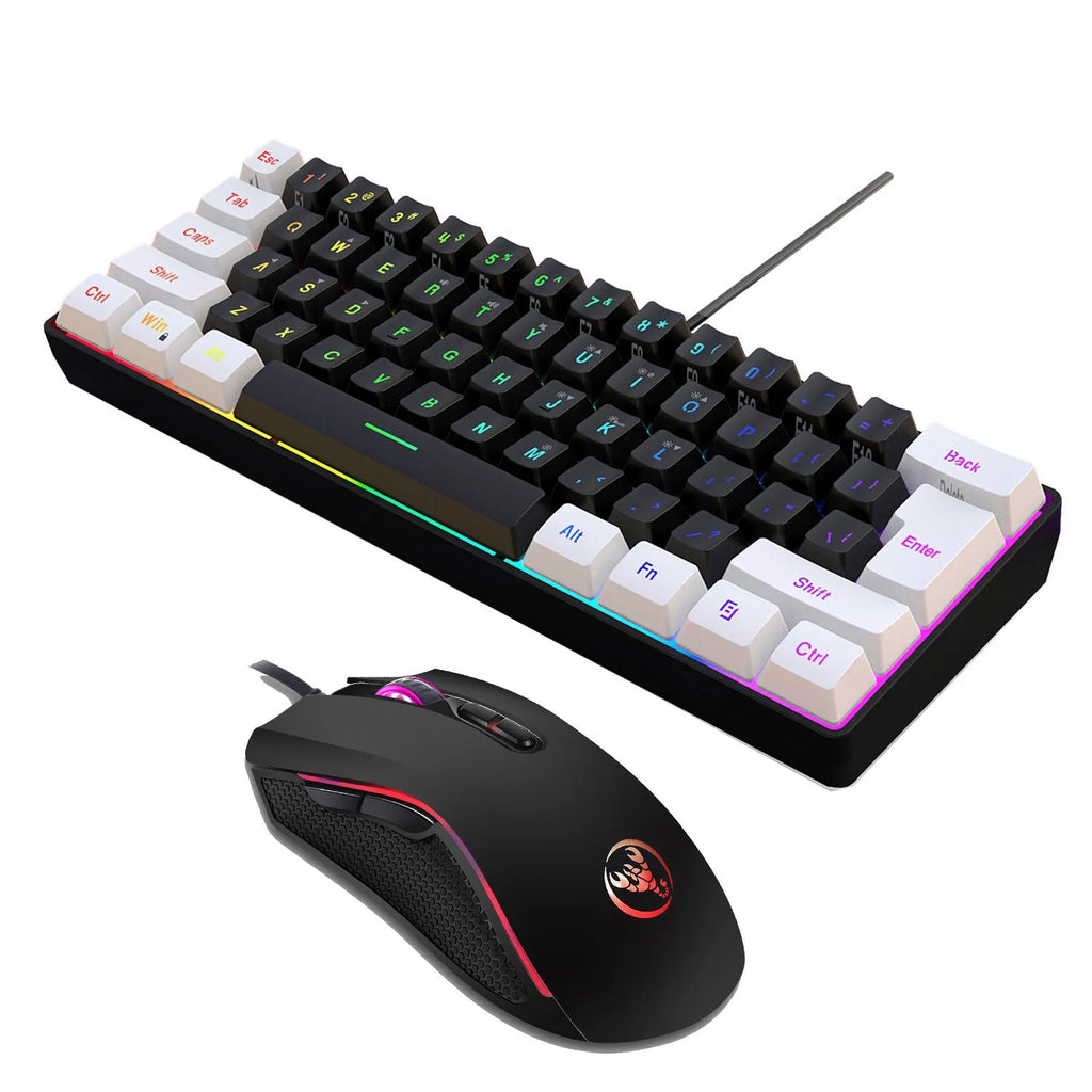 V700WB A869 gaming keyboard and mouse combo in mixed black and white colours with backlighting