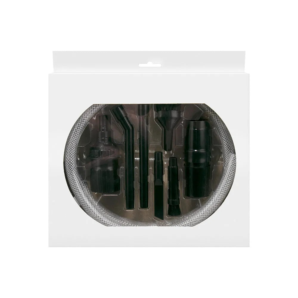 Eight-piece vacuum cleaner accessory set with small suction heads for areas under 10 square metres