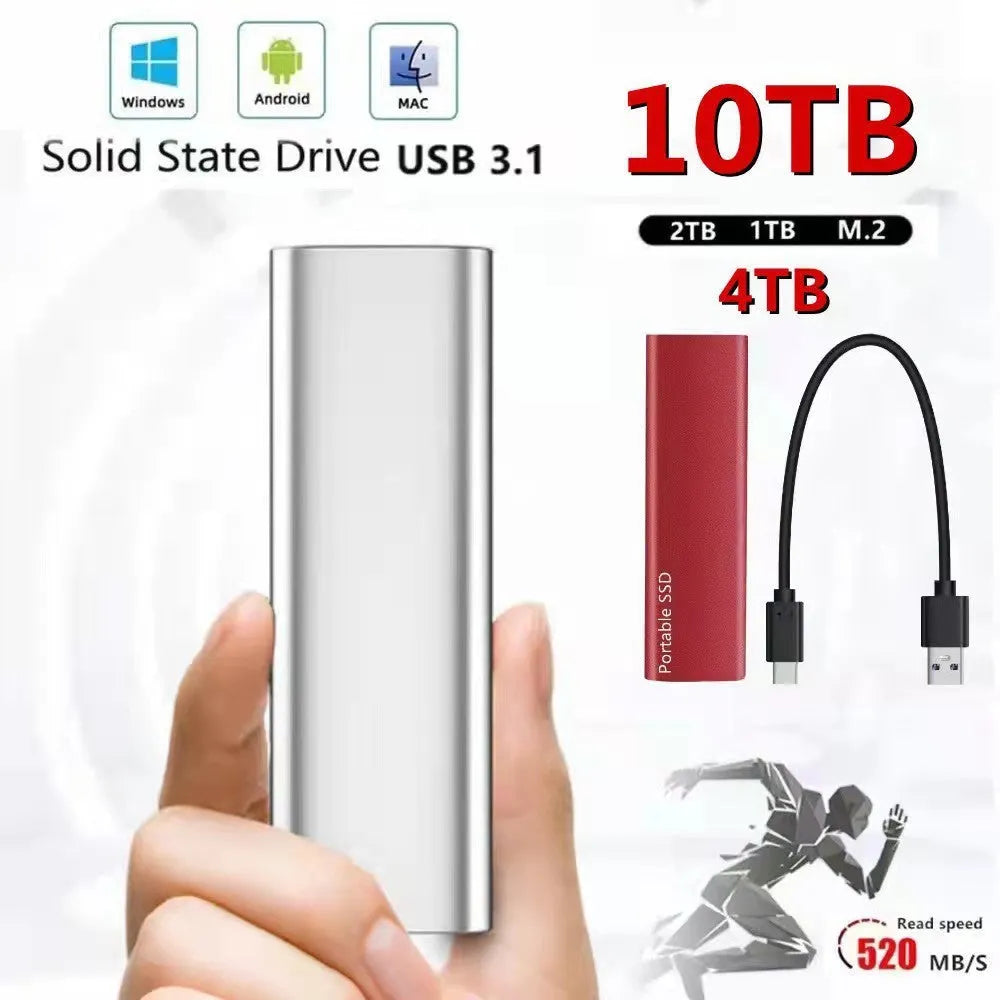 Ultra-thin metal external SSD hard drive in red blue black and silver interface colours