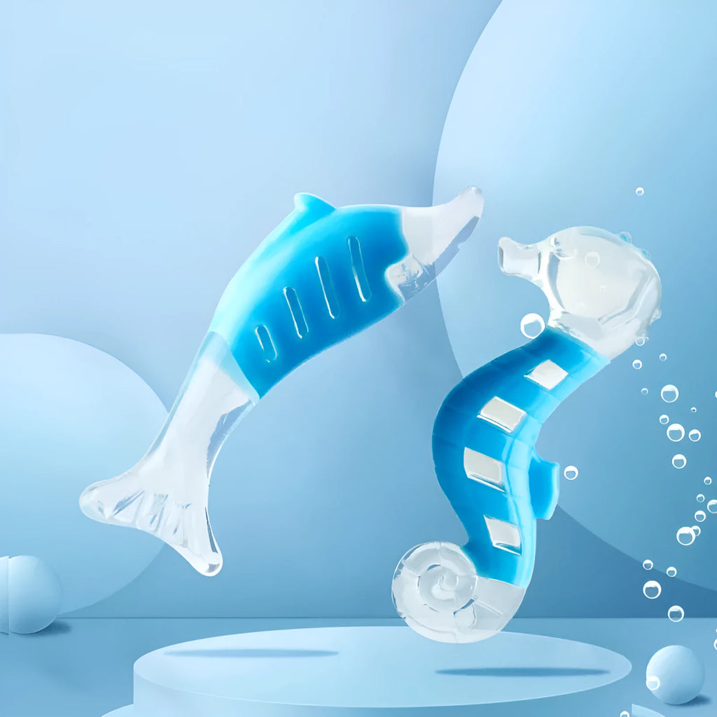 PU nylon dog chewing toys in seahorse and tuna shapes for puppy dental health
