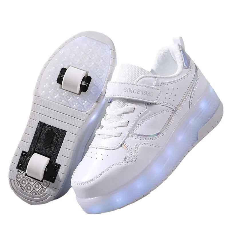 Children's charging flash rollerskates with LED lights in multiple colour options