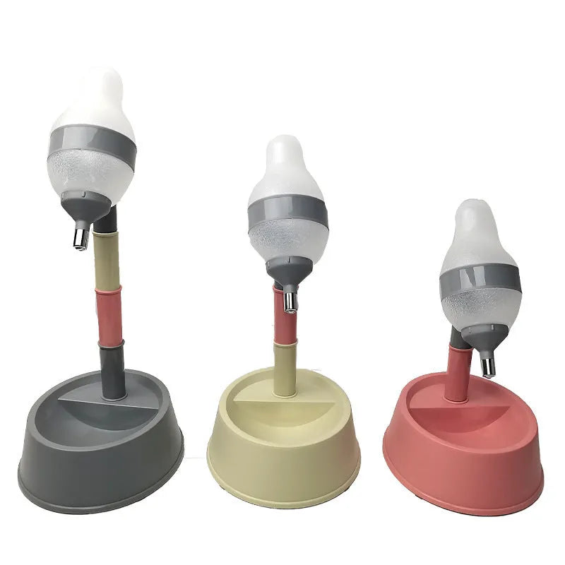 Green height-adjustable standing water dispenser for pets with a bowl and detachable pole.