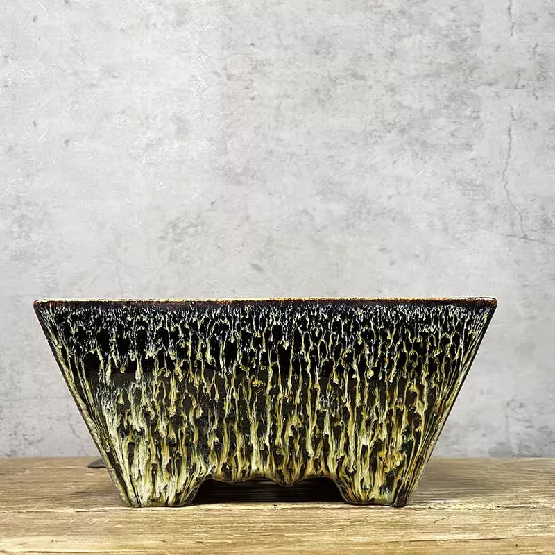 Ceramic yellow tabletop flower basin planter pot for indoor and outdoor use