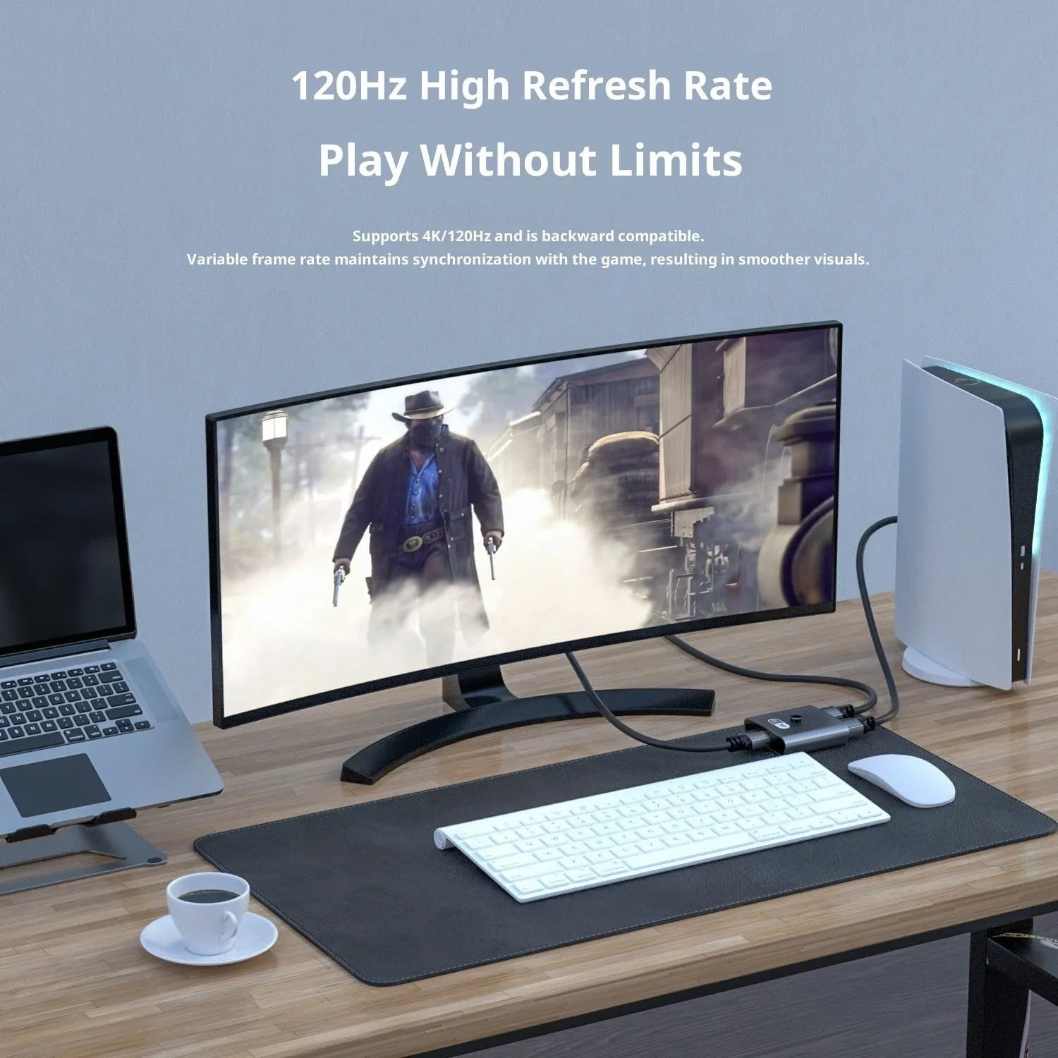 AB two-in-one-out bidirectional switcher supporting 4K and 8K resolution with split screen and 5-metre cable