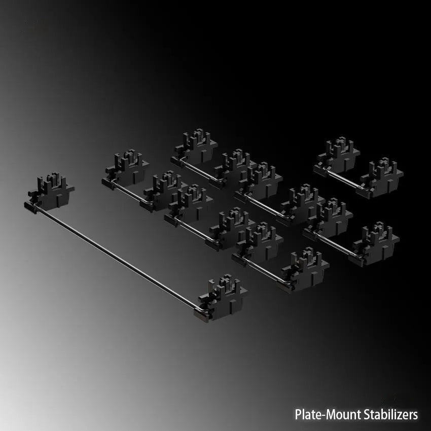Black and milky white mechanical keyboard stabiliser sets with a 4.3-inch screen for 6.25U and 7U keys.