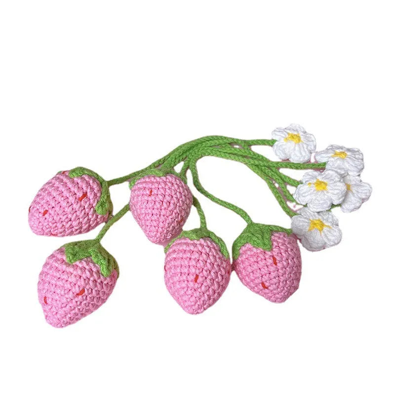 Handmade wool crochet woven strawberry pendant with 35cm length in red or pink colour