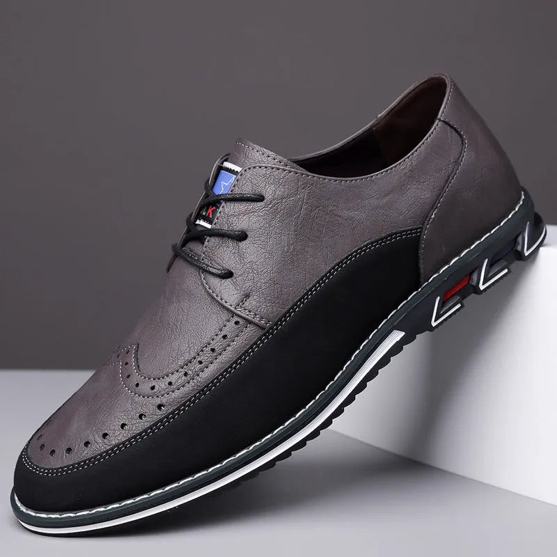 Men's low-top casual leather shoes in orange with a leather toe cap and rubber sole.