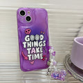 Purple English graffiti love pendant iPhone case with integrated bracelet chain