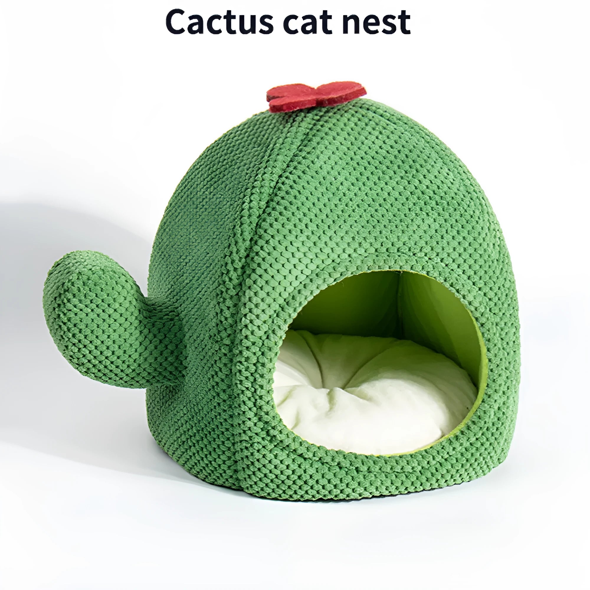 Dark green enclosed cave cat bed for kittens and small dogs, showing cosy nest design.