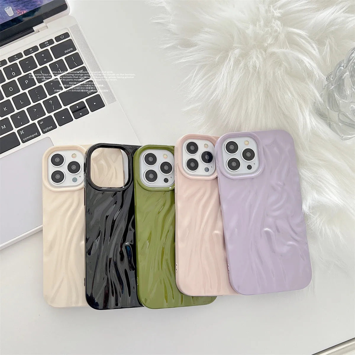 Solid colour water ripple silicone case for iPhone on a white background.