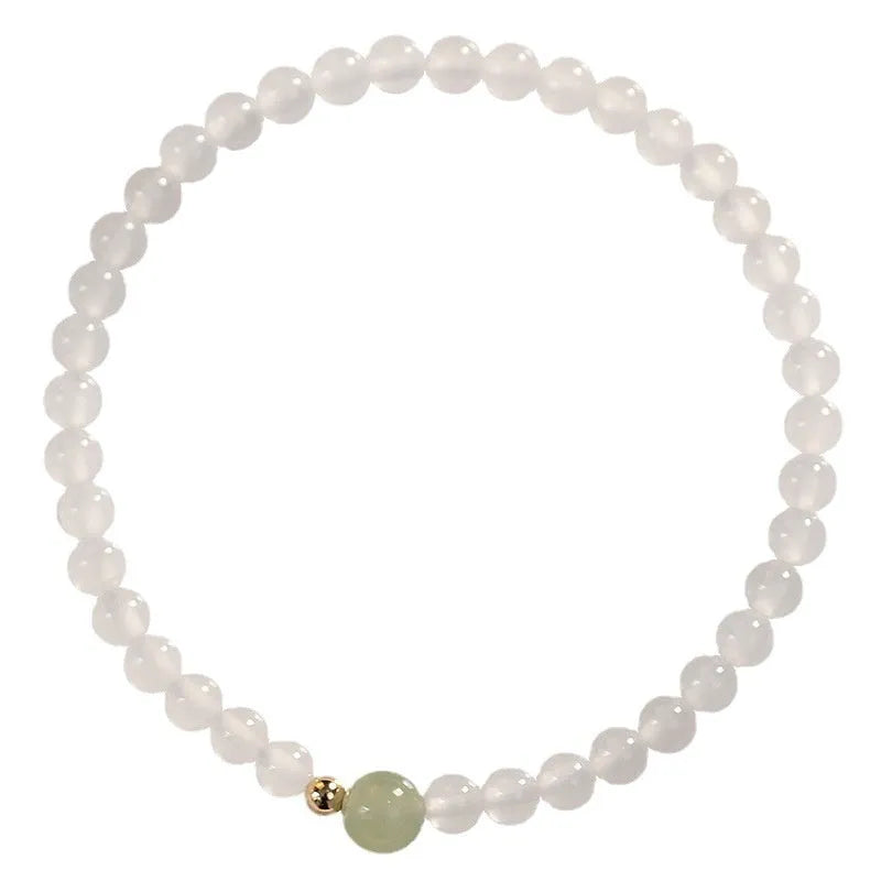 Natural white agate bracelet for women with 15cm circumference, showcasing handmade New Chinese style.