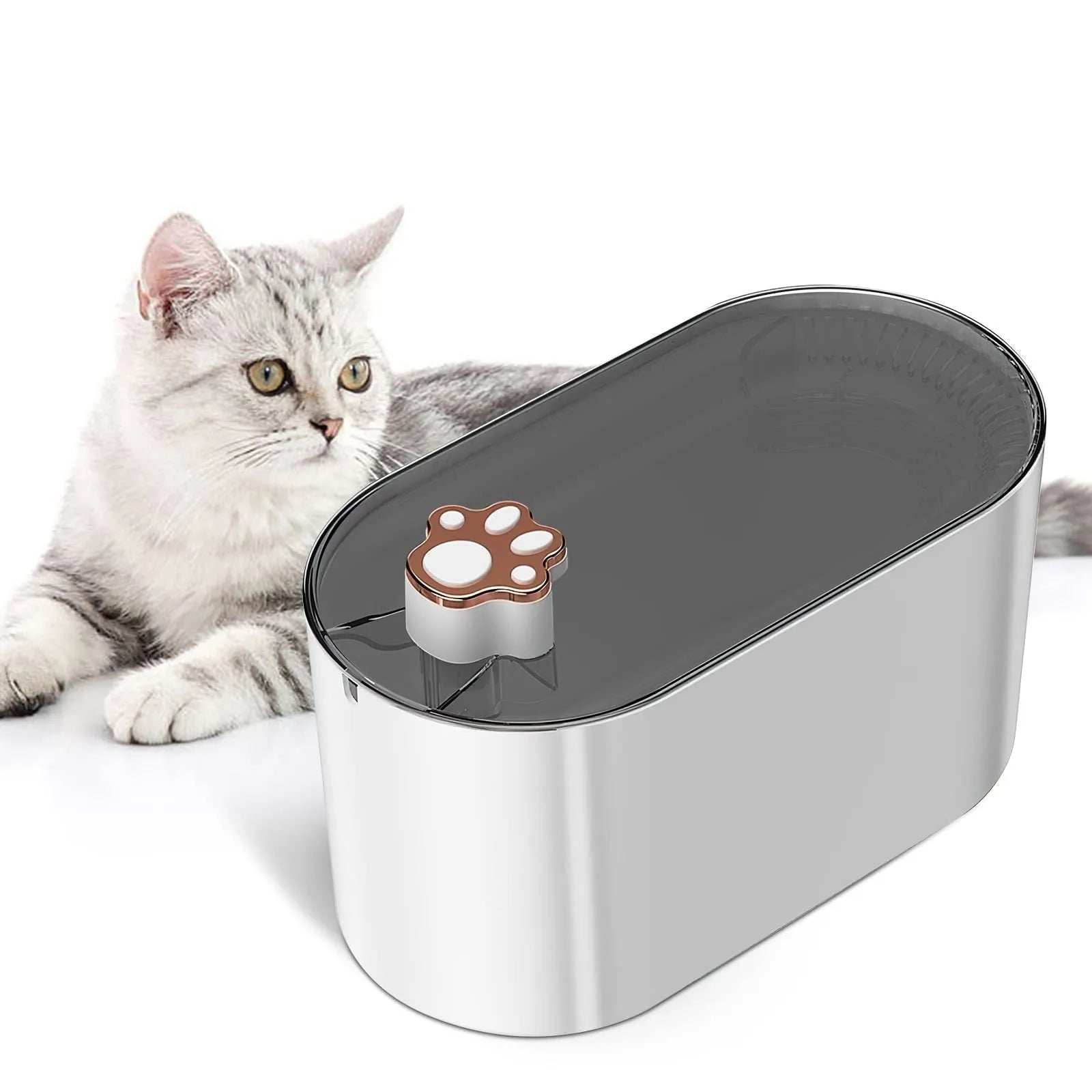 Blue automatic pet water fountain with 3-litre capacity, filtration system, and LED indicator light
