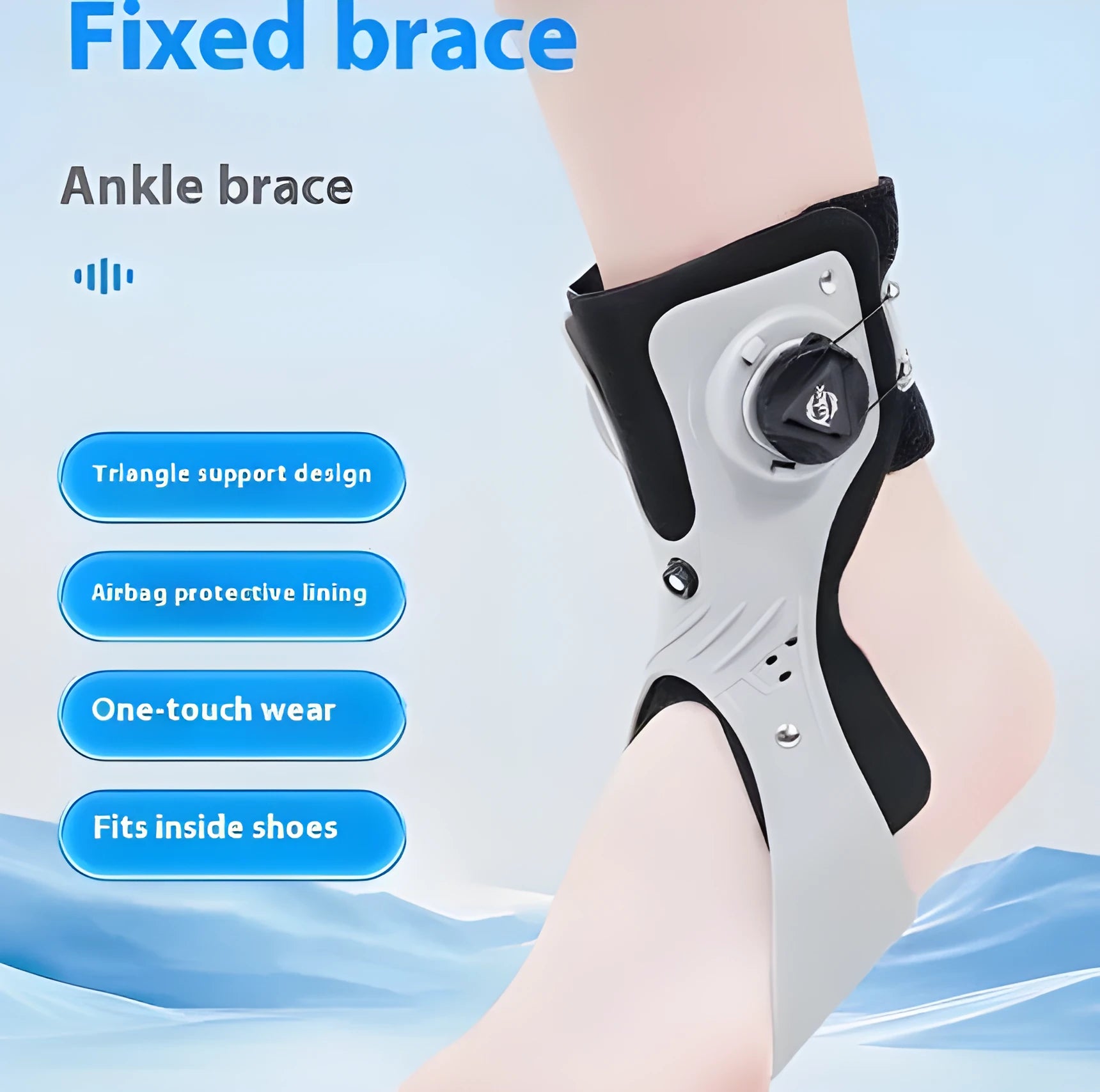 Airbag button ankle brace for left or right foot in black or grey colour
