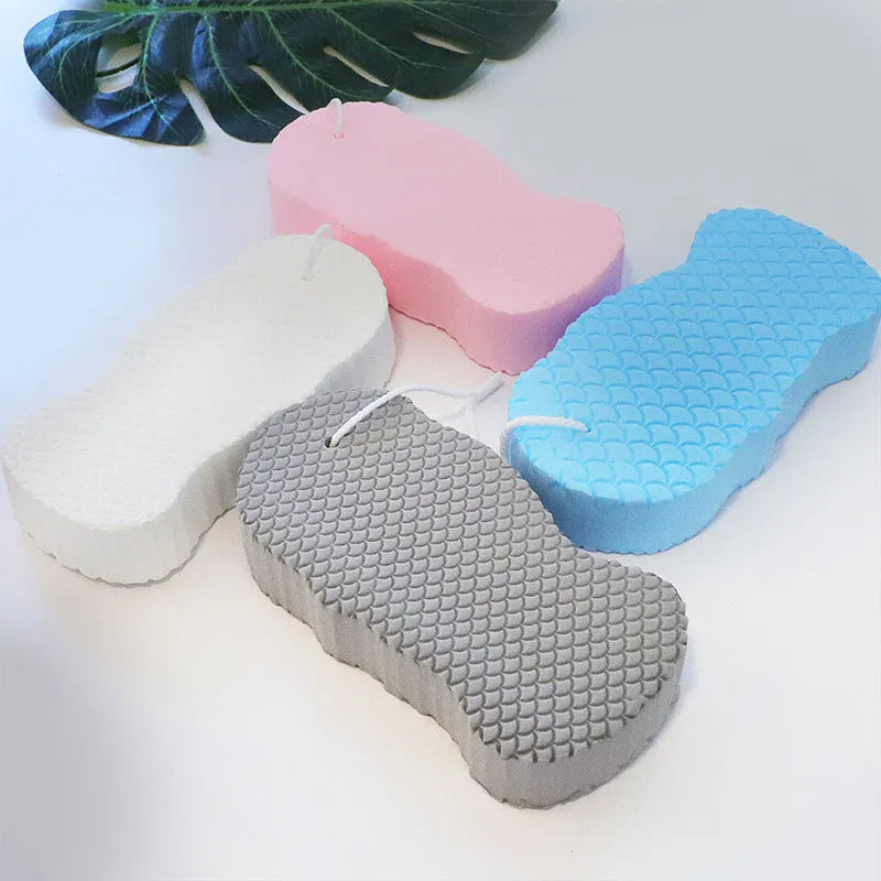 3D fish scale pattern bath sponge in white, grey, pink or light blue