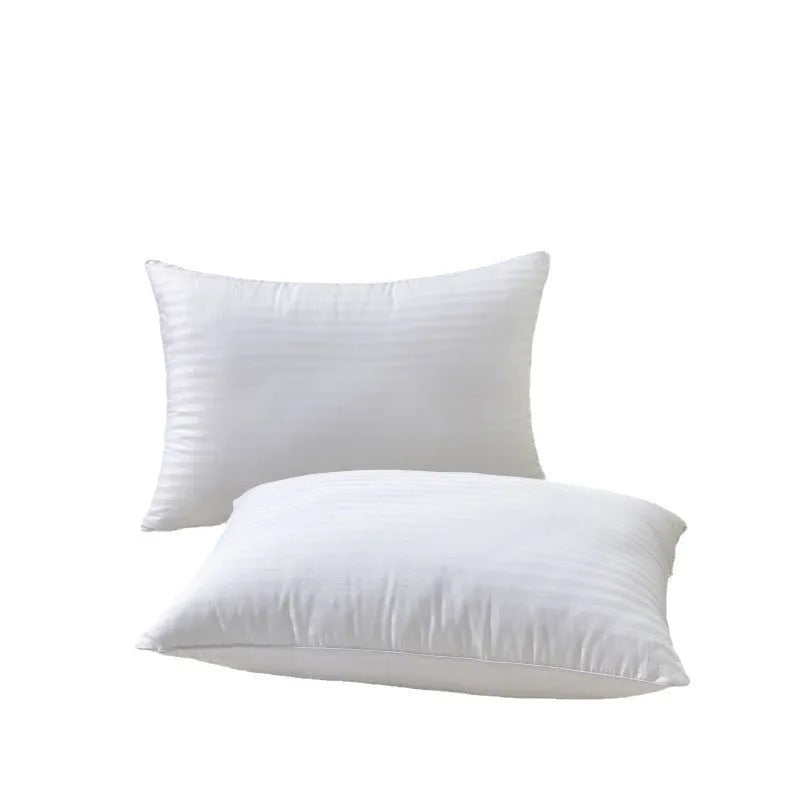 White cotton satin stripe pillow with feather and cotton filling in three loft weight options