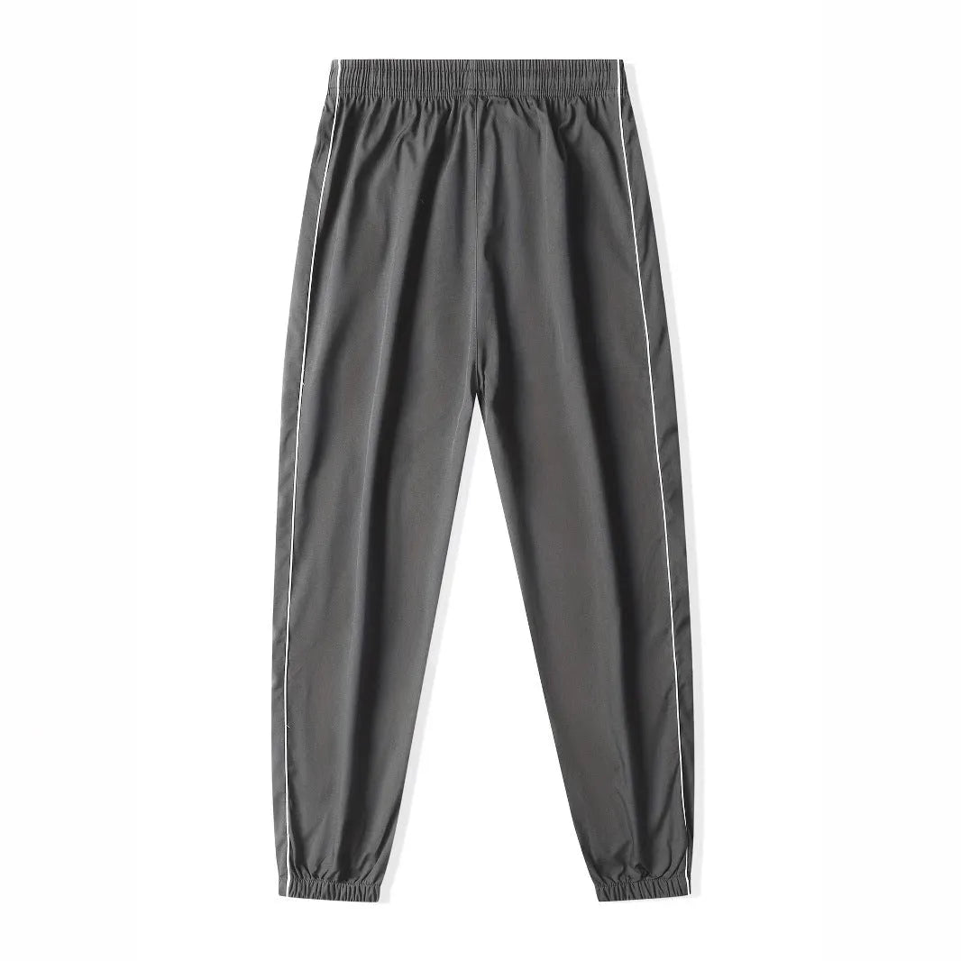 Lightweight breathable loose casual pants for men in black polyester summer trousers