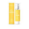 A 50 ml bottle of shiny sunscreen spray with a spray pump, positioned on a clean background.