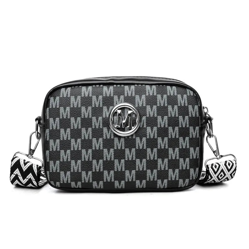 PU leather crossbody bag with wide shoulder strap and three-dimensional front pocket