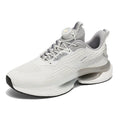 Rotating buckle running shoes in white with breathable mesh upper and low-top design