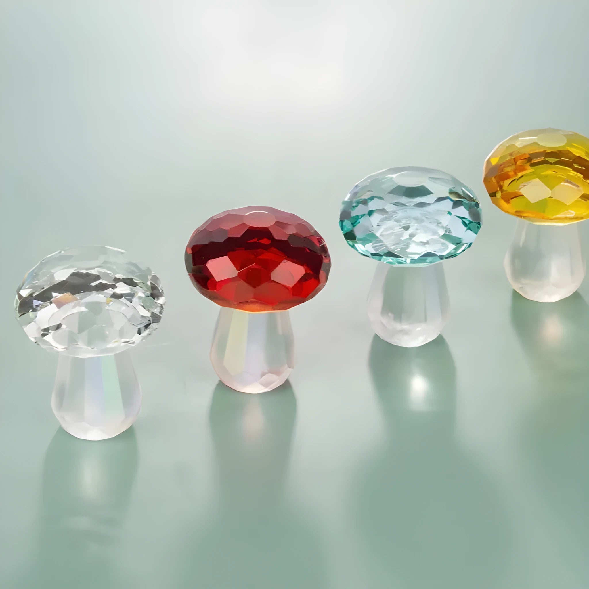 Colourful crystal mushroom decorative ornament in geometric modern style on a white background.