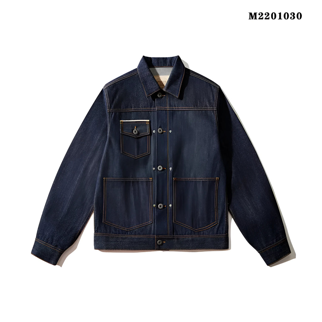 Men's raw pulp colour Japanese-style loose cotton jacket with patch pockets and long sleeves