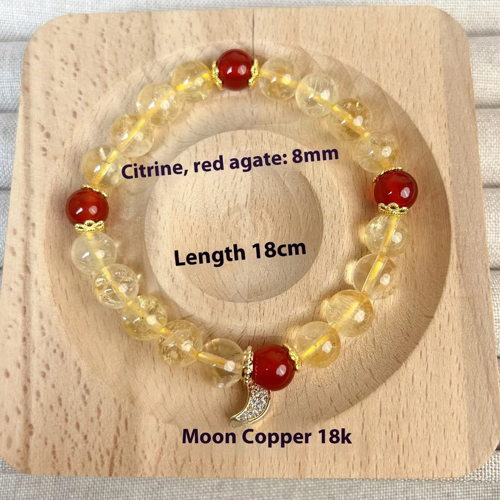 Citrine red agate moon boom crystal bracelet for women, manual crafted niche style.