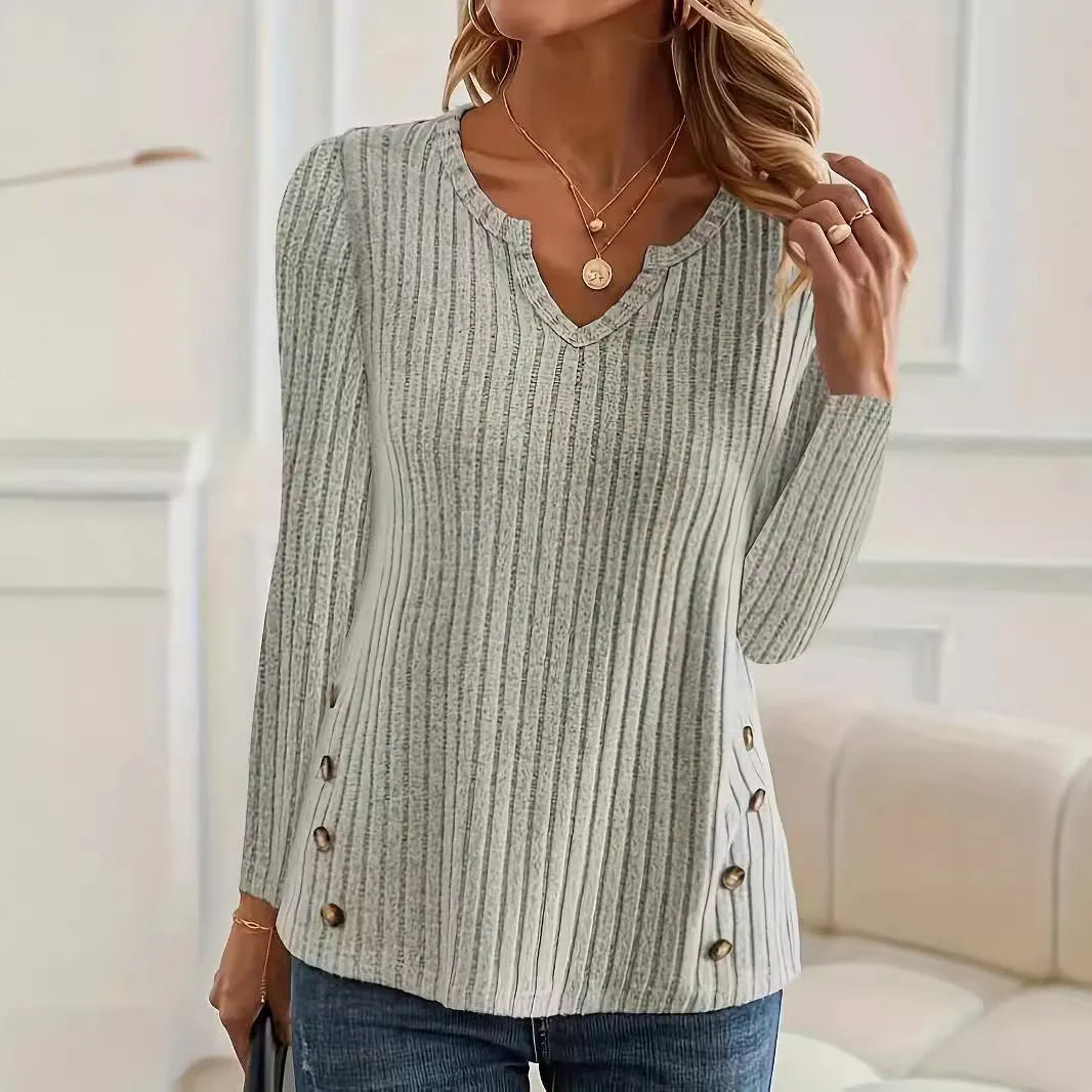 Casual solid colour knitted button sweater pullover in black or grey green
