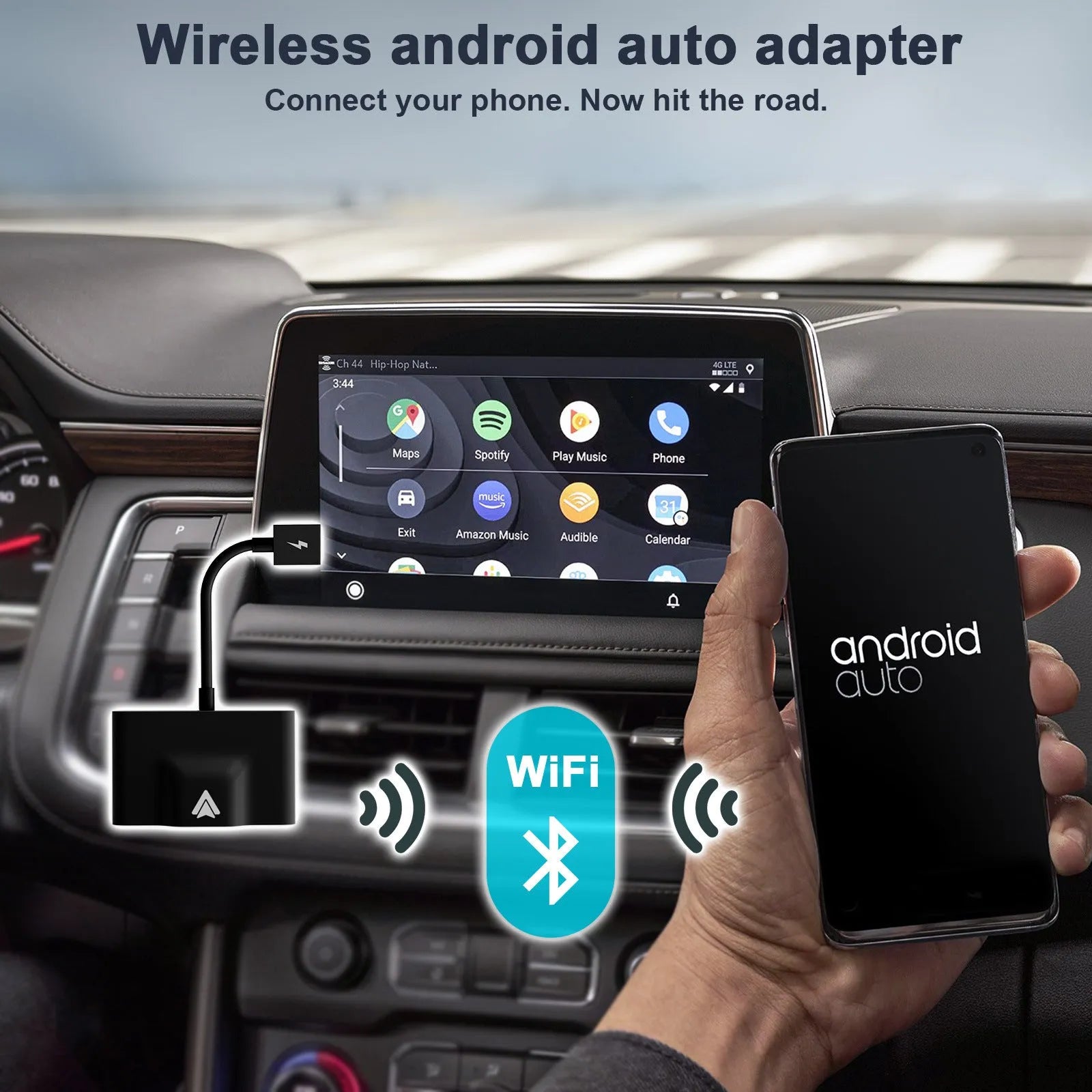 THT-020 series car wired to wireless Android system adaptor in black or white.
