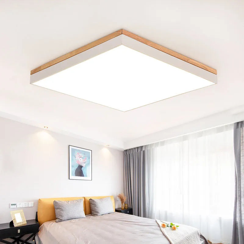 Round Nordic style solid wood and iron LED ceiling lamp with acrylic shade