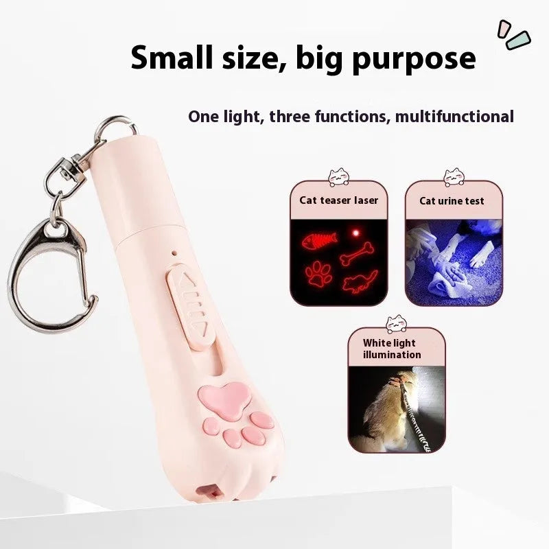 Cat pen light charging toy with LED lights in pink, cream, and sky blue colour options