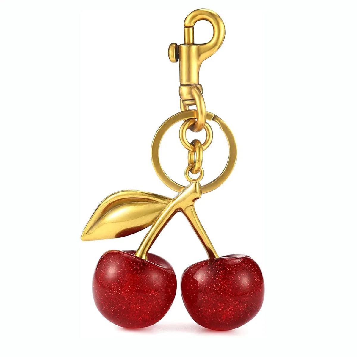 Red and pink zinc alloy cherry pendant for key ring or bag decoration
