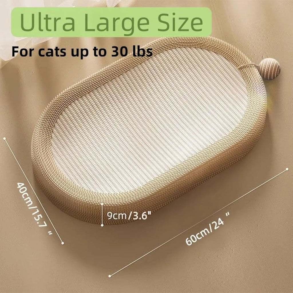 Large natural sisal cat scratching board with flat resting platform measuring 60cm wide