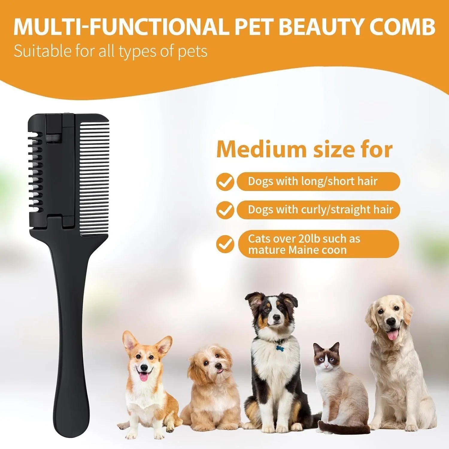 Razor comb for dogs and cats with integrated blade and replacement blades
