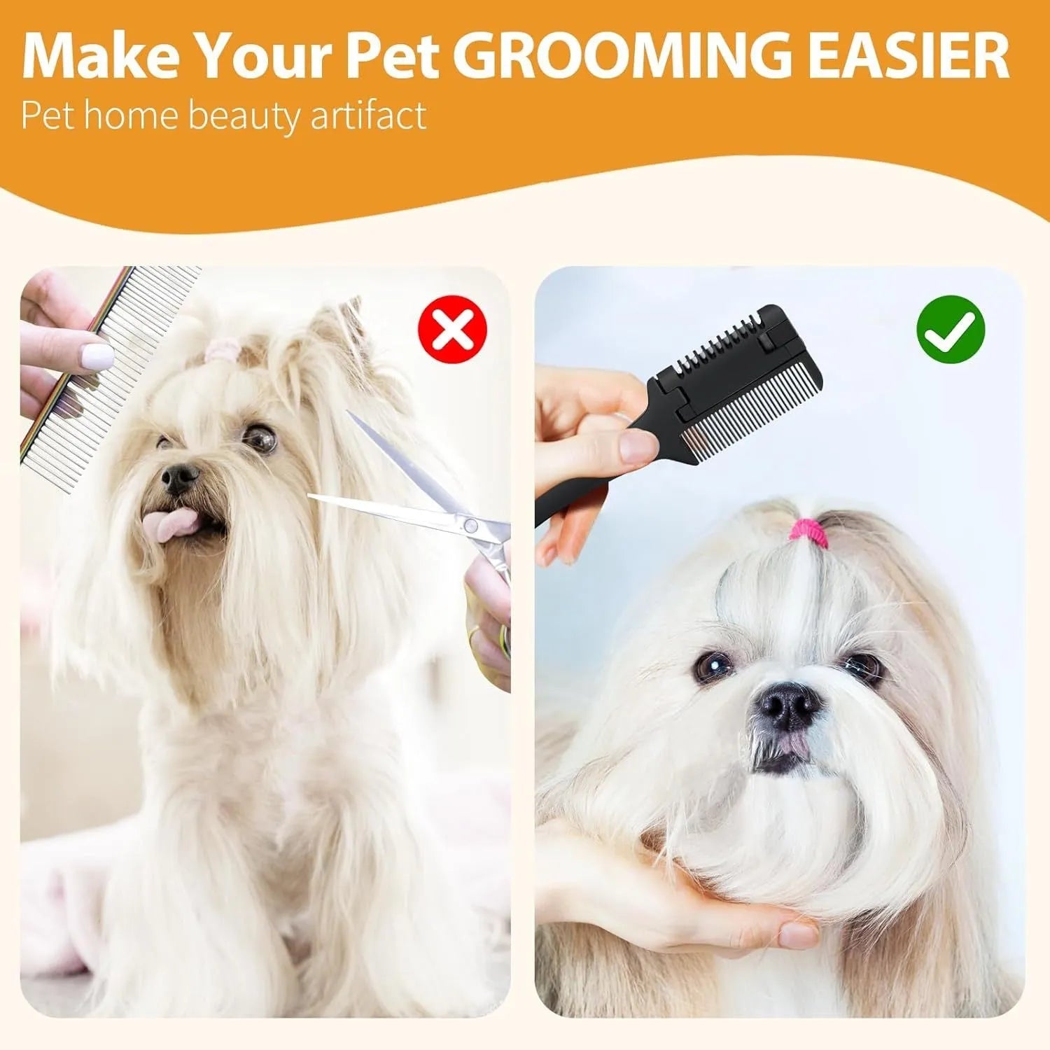 Razor comb for dogs and cats with integrated blade and replacement blades